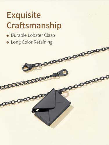 FindChic Locket Necklace for Women Custom Photo Memorial Gifts Multi-Shaped - color: Black-Envelope
