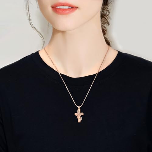 Imrsanl Butterfly Cross Urn Necklace for Ashes Men Women Cremation Jewelry Ashes Pendant for Human Memorial Ash Jewelry - color: Z-Rose Gold