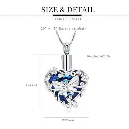 Yinplsmemory Butterfly Cremation Jewelry Urn Necklace for Ashes for Women - color: Blue