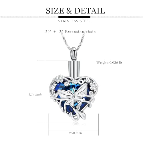 Yinplsmemory Butterfly Cremation Jewelry Urn Necklace for Ashes for Women - color: Blue