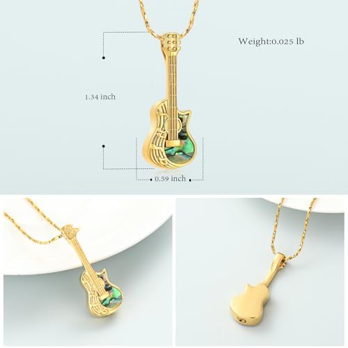 Imrsanl Guitar Urn Necklace Cremation Jewelry for Ashes | Ashes Holder Pendant, Funeral Keepsake, Memorial Gifts of Loss Loved Ones, For Women Men Guitarist - color: Gold