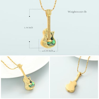 Imrsanl Guitar Urn Necklace Cremation Jewelry for Ashes | Ashes Holder Pendant, Funeral Keepsake, Memorial Gifts of Loss Loved Ones, For Women Men Guitarist - color: Gold