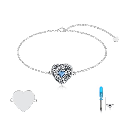 Urn Bracelet for Ashes 925 Sterling Silver Heart Cremation Bracelet Memorial Keepsake Jewelry Gifts for Women - color: 05-Flower Urn Bracelet-Custom Text
