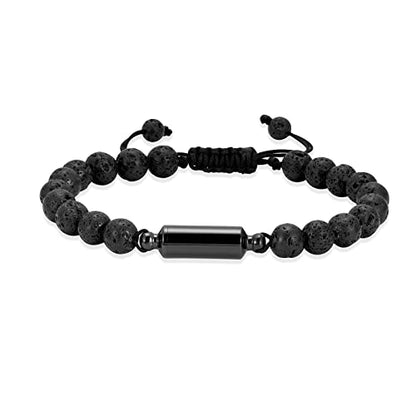 Oinsi Lava Rock Bracelet With Tube Memorial Urn Jewelry For Ashes Of Loved Ones Keepsake Cremation Bracelet Women Men Adjustable Length - color: Black