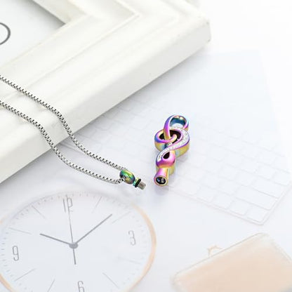 XSMZB Cremation Jewelry Crystal Music Note Urn Necklace for Ashes Stainless Steel Necklace Urn Cremation Memorial Ashes Holder Keepsake Pendant Locket - color: Colorful