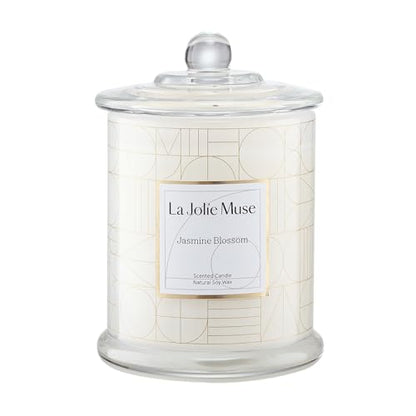 LA JOLIE MUSE Jasmine Floral Scented Candles for Home, Natural Soy 70 Hrs | Luxury White Jar Candle, Clean Non Toxic, Decorative Candle for Candle Warmer, Gifts for Women & Mom, Floral Engaged Candles
