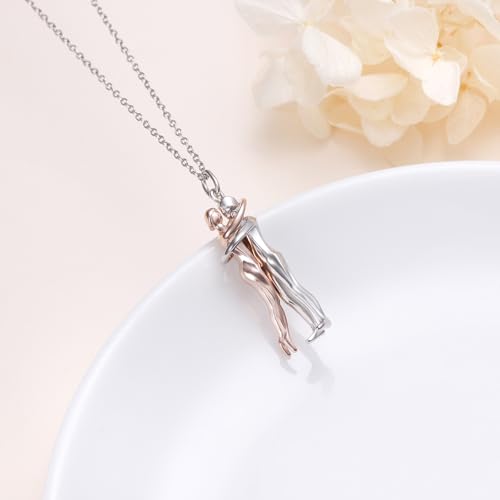 FLYOW S925 Sterling Silver Best Friend Couple Pendant Friendship Sun Moon Lotus Yin Yang Matching Bff Necklace for Women Jewelry - style: Hug Cut Facet-rose gold