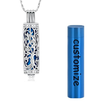 Tree of Life Urn Necklace for Women Men Cylinder Bar Memorial Ash Pendant | Tree of Life Cremation Jewelry,Stainless Steel Keepsakes Necklaces,Vial Ashes Pendant - color: Customize