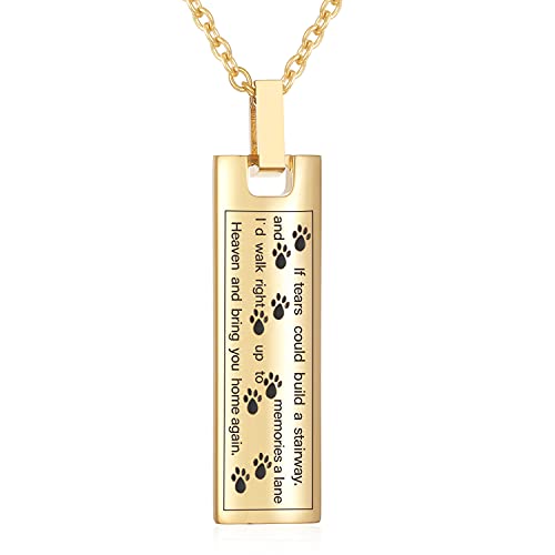 Pet Urn Necklaces for Ashes, Cylinder Dog Tag Cremation Jewelry for Ashes, Dog Cat Paw Print Cremation Urn Pendant Keepsake Memorial Jewelry for Pet - color: Gold