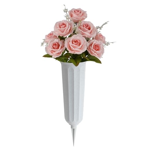 2 Pack Plastic Cemetery Vase with Ground Spike – 9.75" x 3" Outdoor Grave Flower Holder – Granite Memorial Floral Container