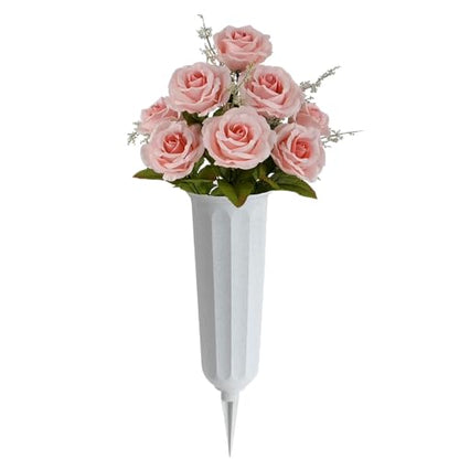2 Pack Plastic Cemetery Vase with Ground Spike – 9.75" x 3" Outdoor Grave Flower Holder – Granite Memorial Floral Container