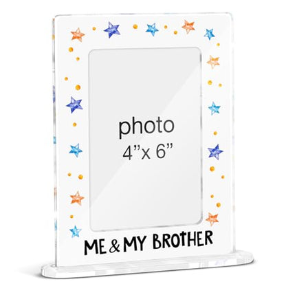 Baby Boy Gifts Picture Frame, Baby Shower Gifts for Newborn Boy Little Brother, Sibling Keepsake Me and My Brother Acrylic Picture Frames 4 x 6 Inch Photo - color: J-Me & My Brother