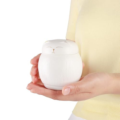 Ceramic Cat Urn for Ashes - Pet Memorial Box with Secure Lid - color: White