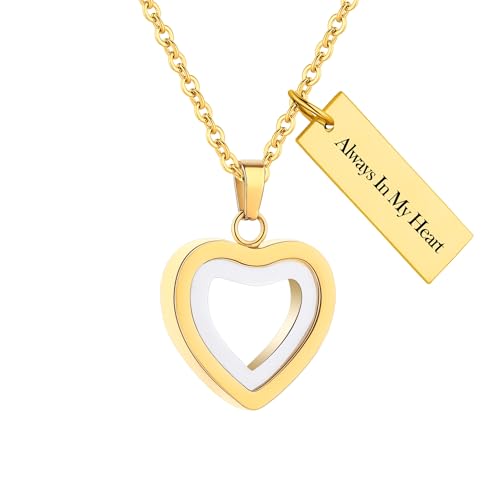 Glass Heart Cremation Urn Necklace for Ashes Stainless Steel Memorial Ash Pendant Keepsake Jewelry Cremation Jewelry for Women - color: Gold-Always In My Heart