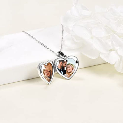 YFN Locket Necklace 925 Sterling Silver Heart Locket Necklace that Holds Pictures for Women Jewelry Gifts - style: heart pet locket