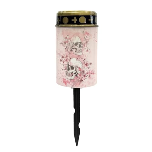 Skull Cherry Blossom Solar Garden Lights Outdoor Waterproof Cemetery Decorations for Grave Outdoor Lights, Multipurpose Solar Lights Decorative Memorial Lights for Loss of Loved One - color: Skull Cherry Blossom