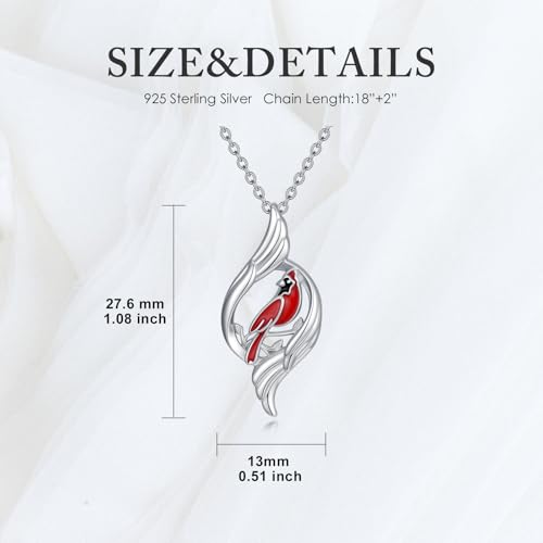 Dove/Hummingbird/Red Cardinal/Dragonfly/Butterfly Necklace 925 Sterling Silver Turquoise/Opal/MoonStone/Crystal/Malachite Bird Necklace Dove Pendant Jewelry for Women Men - color: Red Cardinal