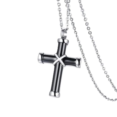 Stainless Steel Cross Cremation Ashes Urn Pendant Necklace Jewelry Lord’s Prayer Cross Ashes Necklaces Memorial Keepsake with Filling Kit