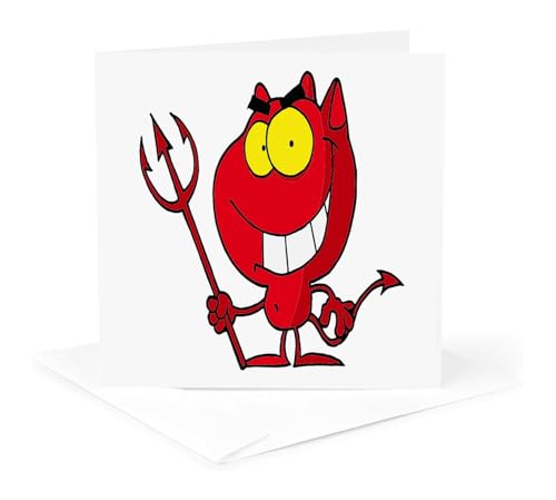 3dRose Greeting Cards - Silly Cute Cartoon Devil With Pitchfork - 6 Pack - More Random Cartoon Designs - size: 6 Greeting Cards with envelopes