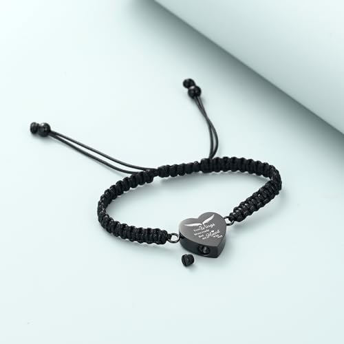 Imrsanl Heart Cremation Bracelet for Ashes Memorial Urn Jewelry - color: Rope-Black