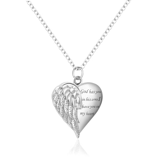 Christian Love Heart Angel Wing Verse Urn Necklaces for Ashes Cremation Jewelry Keepsake for Adult Women Men Human Family Loved One