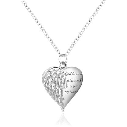 Christian Love Heart Angel Wing Verse Urn Necklaces for Ashes Cremation Jewelry Keepsake for Adult Women Men Human Family Loved One