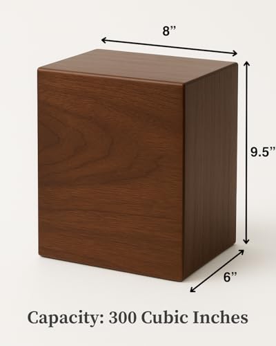Wooden Cremation Urn for Human Ashes Adult Large Walnut Wood Urn Box TSA Travel Urn Modern Minimalist Memorial Burial Urn Holds 300 lb for Male Female Premium Decorative Funeral Box with Non-Slip Pads