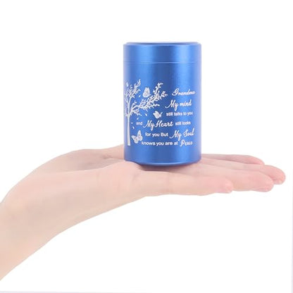 3 Inch Small Urn for Human Ashes Aluminum Mini Cremation Small Keepsake Urn for Sharing Ashes Mini Urn-Grandma Blue - size: Blue-Grandma