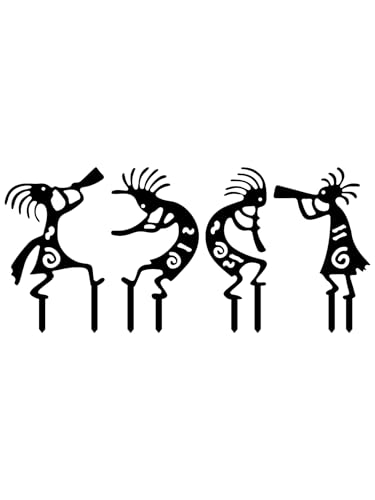 4 Piece Kokopelli Metal Garden Stakes-Southwestern Yard Art 9.8"x6" | Native American Inspired Rustic Outdoor Decor for Lawn,Patio,Garden Pathway,Fade-Resistant Ornaments for Thanksgiving Day - style: Kokopelli Stake