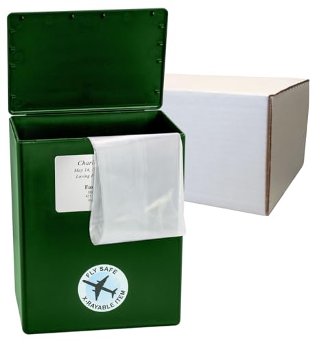 CarrySafe TSA-Approved Travel Urn Kit – Guaranteed Fly-Safe Temporary Cremation Urn for Human Ashes – Personalized, Airline Friendly, 200 Cu in, Green Plastic with Travel Box - color: Green Personalized