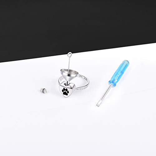 Fookduoduo 925 Sterling Silver Paw Print Urn for Ashes I Carry You with me Cremation Jewelry Dog Cat Claw Urn Finger Ring for Pet Lovers - color: black