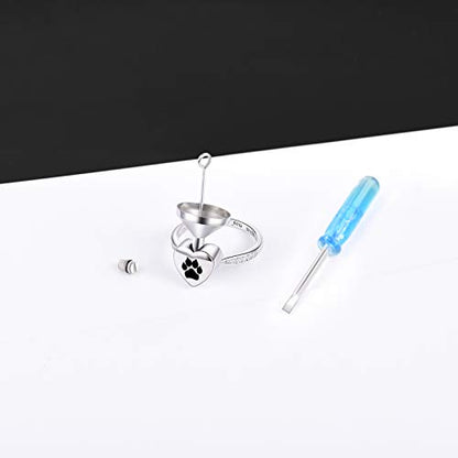 Fookduoduo 925 Sterling Silver Paw Print Urn for Ashes I Carry You with me Cremation Jewelry Dog Cat Claw Urn Finger Ring for Pet Lovers - color: black