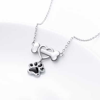 DAOCHONG 925 Sterling Silver Cute Paw Print Pendant Necklace for Women