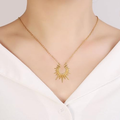 Sunburst Urn Necklace For Ashes For Women Dainty Celestial Boho Stainless Steel Sun Cremation Jewelry Keepsake Memorial Pendant - color: Customize