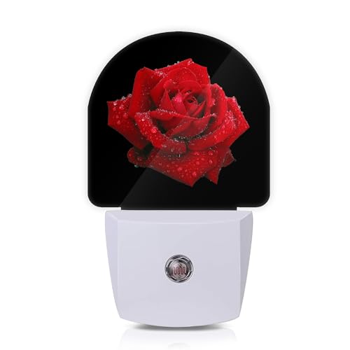 Red Rose Raindrops Night Lights Plug into Wall for Girls Boys Room,Night Light LED Lamp Dusk to Dawn Sensor Round Lamp for Bedroom Bathroom Hallway Home Wall Decor Nightlight - color: Red Rose Raindrops
