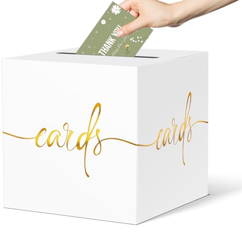 2 Pack White Card Box with Gold Foil Design, Paperboard 8.7" Card Box for Birthday Wedding Party Graduation Retirement Anniversary Valentine's Day & Baby Showers, Raffle or Money Box - color: White Card Box with Gold Foil, size: 8.7×8.7×8.7Inch(2 Pack)