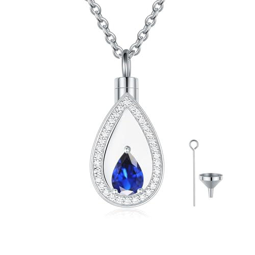 925 Sterling Silver Cremation Jewelry for Ashes Urn Necklace Memorial Teardrop Ashes Keepsake Urns Pendant Necklace for urn Necklaces Ashes Jewelry Gifts - color: Sep.