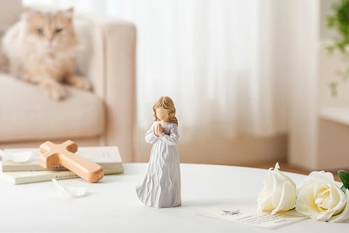 Answered Angel of Prayer Figurine, Solid Resin Praying Angel Figurines Spiritual Decor Statue for Women Girl Religious Hope Sympathy Statues Figure Gifts,Luxury Gift Box with Ribbon &Card-6.2''