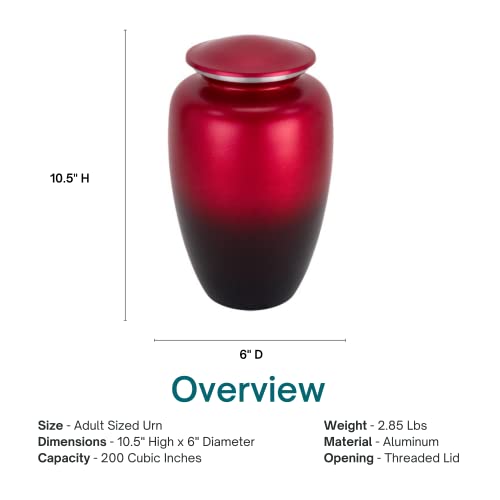 Sunset Red Aluminum Cremation Urn for Ashes, Aluminum, Red Urn, Adult Sized Cremation Urn, 10.5 Inches High - color: Red
