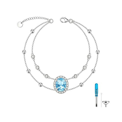 Cremation Urn Bracelets 925 Sterling Silver Double Layered Cremation Ash Bracelet for Ashes with 12 Months Birthstone Urn Jewelry for Women Loved One Animals,Chain Length 7"+2" Extend - color: 03-March
