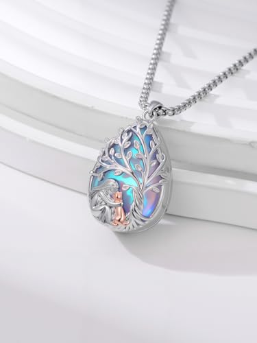 Tree of Life Urn Necklace for Ashes/Pet Cremation Teardrop Moonstone Necklace Pendant Jewelry Gifts for Mom Wife Women Birthday Christmas Memorial Day - color: cat-urn