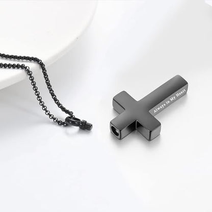 Cross Urn Necklace for Ashes for Men Women Cremation Jewelry Urns Locket Pendant Ashes Holder Memorial Jewelry-Always in My Heart - color: Always in My Heart,Black Grandma