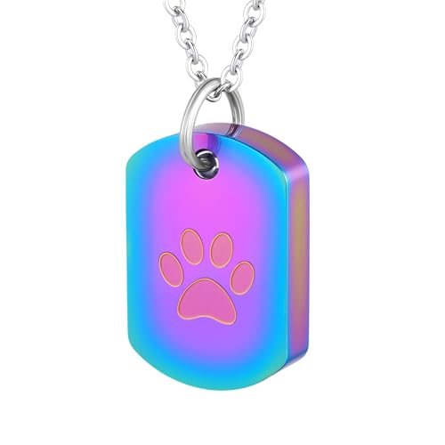 Stainless Steel Pet Memorial Urn Necklace Dog Tag Style Paw Print Cremation Jewelry for Ashes Keepsake Pendant for Beloved Dogs & Cats - color: Colorful