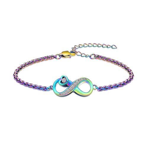 Urn for Ashes Infinity Bracelet for Women Girl Cubic Zirconia Cremation Keepsake Jewelry Gift for Human - color: Rainbow Chain
