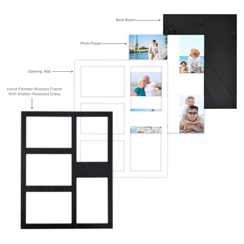 Hand-Painted Black Wood Collage Frame, 5 Openings for 4x6 - color: Black-1, size: 5 4X6