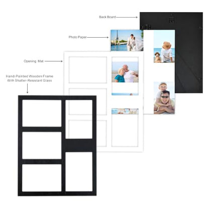 Hand-Painted Black Wood Collage Frame, 5 Openings for 4x6 - color: Black-1, size: 5 4X6