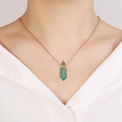 Gold Stainless Steel Urn Necklace For Ashes Of Loved Ones Natural Crystal Gemstones Cremation Keepsake Jewelry Hexagonal Prism Memorial Pendant For Women Mom - color: Green