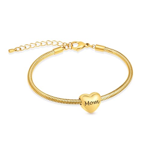 Imrsanl Heart Urn Bracelet for Ashes for Women Girls Stainless Steel Cremation Urn Bracelet Bangle for Ashes Keepsake Memorial Jewelry Gifts - color: Gold-Mom