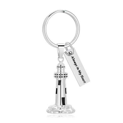 Oinsi Urn Necklace for Ashes Men's Cremation Jewelry Lighthouse Memorial Urn Necklace For Loves One Ashes Holder with Filling Kits - color: Silver (keychain)