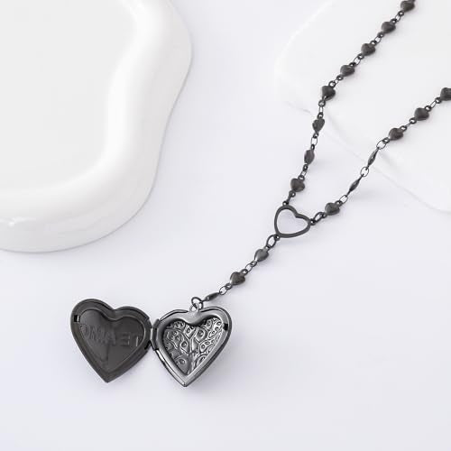 Personalized Heart Locket Necklace for Women Stainless Steel- Heart Necklace - color: Black-G